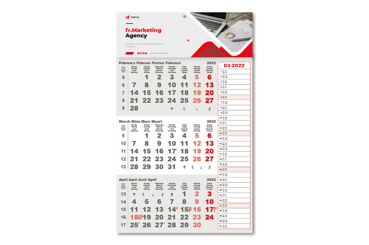 aansluiten nek draadloos 3-maand lint kalender Type CD - Algraprint